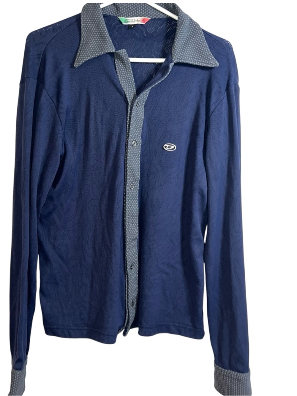 Diesel Industry Mens Vtg shirt Large Sweater Burnout Blue Cardigan Button Preppy - Picture 4 of 15